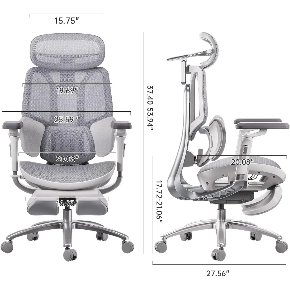 Big and tall office chair with 3 - zone dynamic lumbar support, 360° mechanical armrests, aluminum alloy and premium mesh