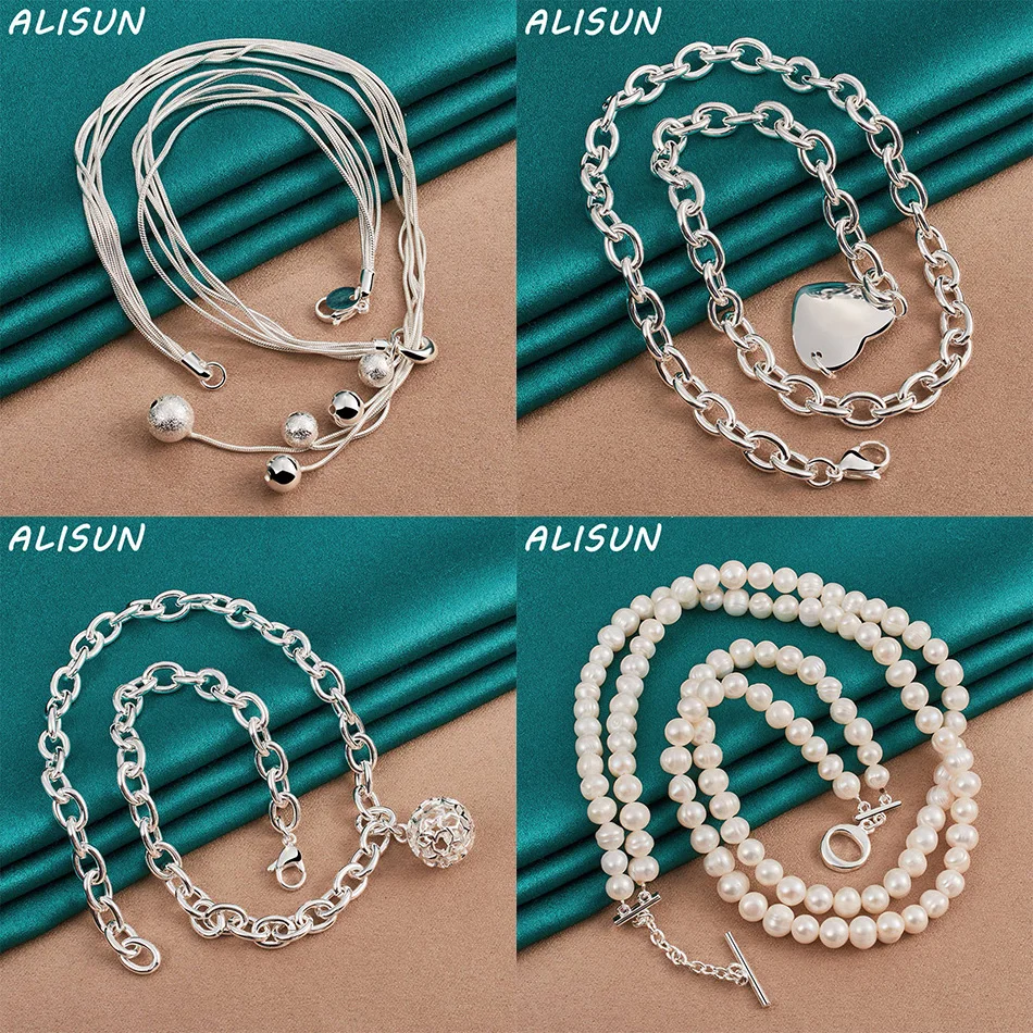 

ALISUN 925 Sterling Silver 45cm Necklace For Women Men Charm Trend Birthday Gifts Fashion Party