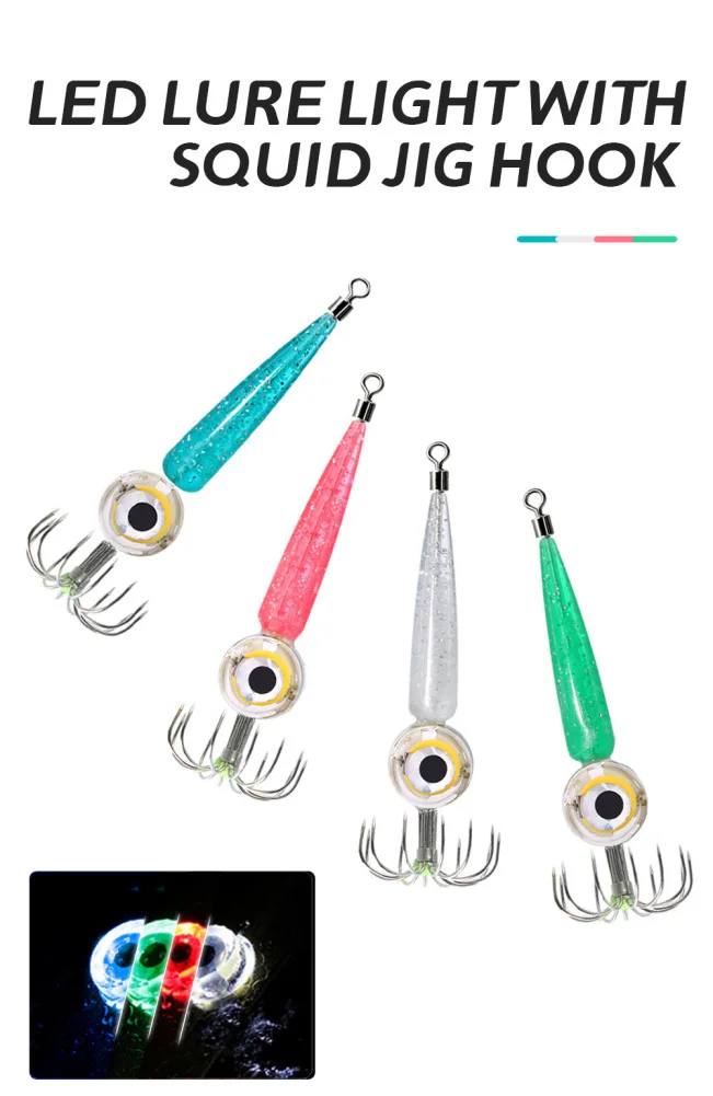 

2# Underwater LED Fishing Light With Squid Hook, 4 Colors Waterproof Fishing Light With Night Flashing Fishing Lure Light