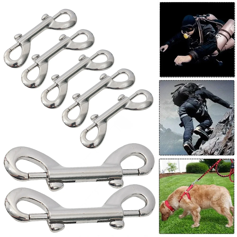 5PCS Scuba Diving Double End Bolt Snap Hook Clips 316 Stainless Steel B-Shape Spring Hook for Linking Dog Leash Feed Buckets