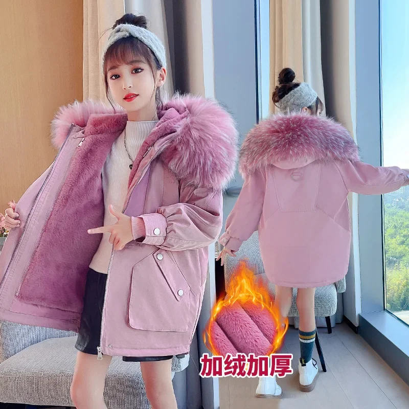 2024 Fashion Children's Winter warm parka for girl Thick big Faux Fur collar Coat kids Clothes Snowsuit Jacket overcoat clothing