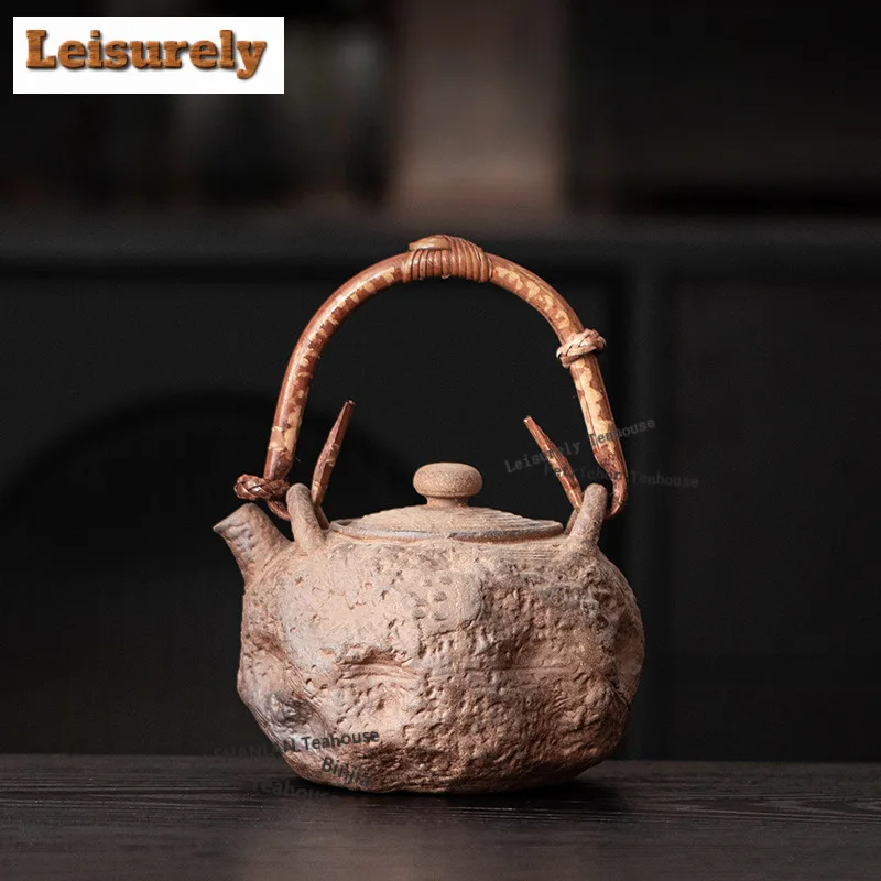 

Coarse Pottery Old Rock Clay Lifting Handle Teapot Luxury Tea Infuser Pot Tea Brewing Kettle With Strainer Tea Items Ornaments