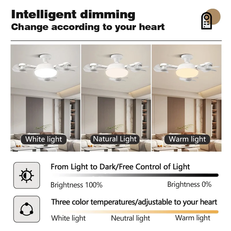 Smart E27 Ceiling Fan Light Remote Dimming 60W Silent Ceiling Light Living Room Study Unmanned Aerial Vehicle Decor LED Fan Lamp