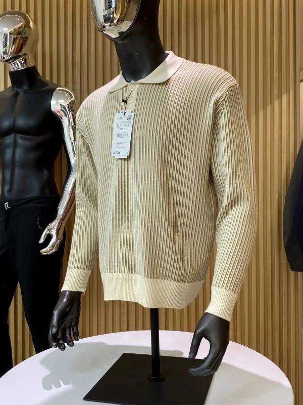 

Retro Striped Men's Knitted Sweater Elastic Soft Casual Collared All-Match Autumn Winter New Faion Urban Sle Warmth