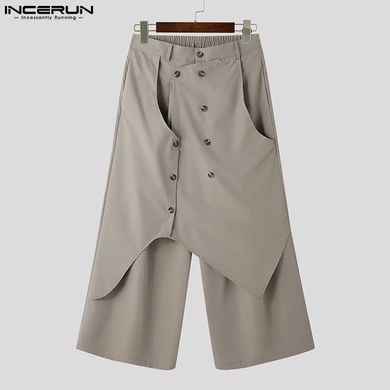 INCERUN 2024 Korean Style Men\'s Trousers Retro Irregular Design Long Pants Casual Streetwear Male Solid Wide Leg Pantalons S-5XL