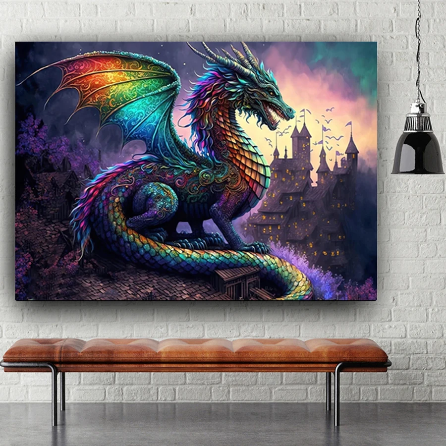 The West Mysterious Dragon King 5D DIY Diamond Painting Kit fantasy castle Diamond Embroidery animal Children's Gift home decor