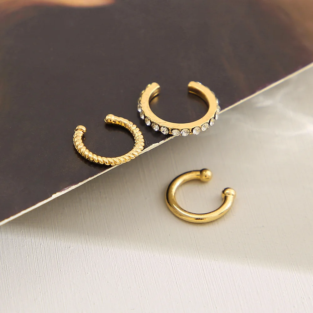 3pcs Minimalist Rhinestone Clip Earrings Set