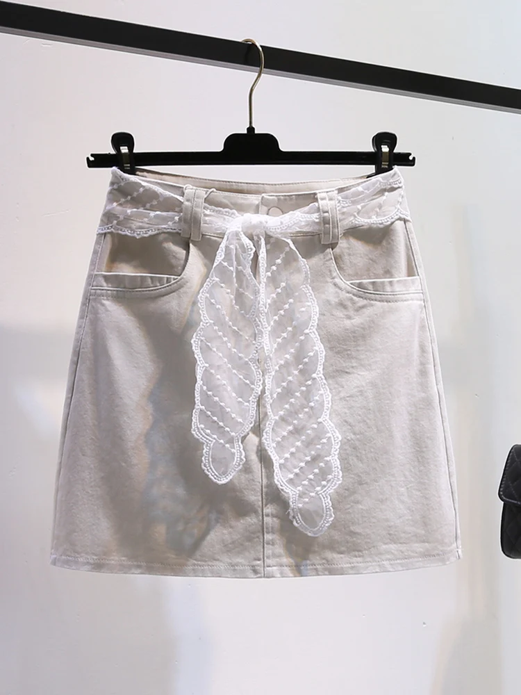 2025, Frühling und Sommer, dünner, amerikanischer Stil, Spicy Girl Cowboy, halblanger Rock für Damen, hohe Taille, A-Linie, kurzer Rock