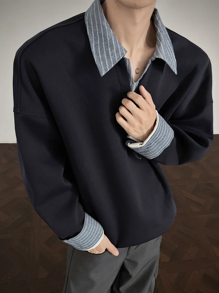 

Мужская толстовка в американском ретро-стиле с полосками, имитация двухслойности, с открытым передом на молнии, осенняя, свободного кроя, из полиэстера.