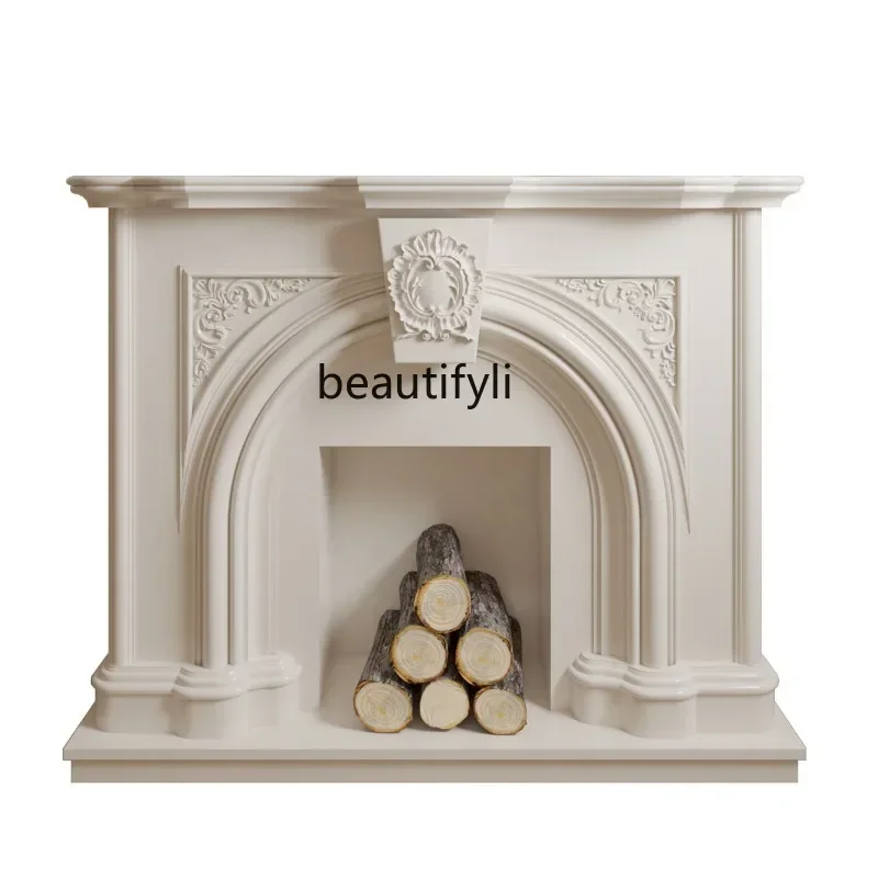 

Light luxur modern arched fireplace decorative cabinet French solid wood design displa cabinet carved exhibition hall