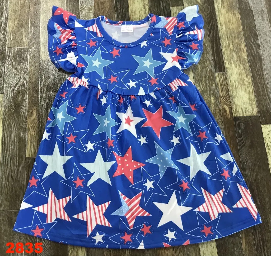 USA Girls patriotic flag dress boutique  children clothes summer cotton material school outing outdoor holiday wear