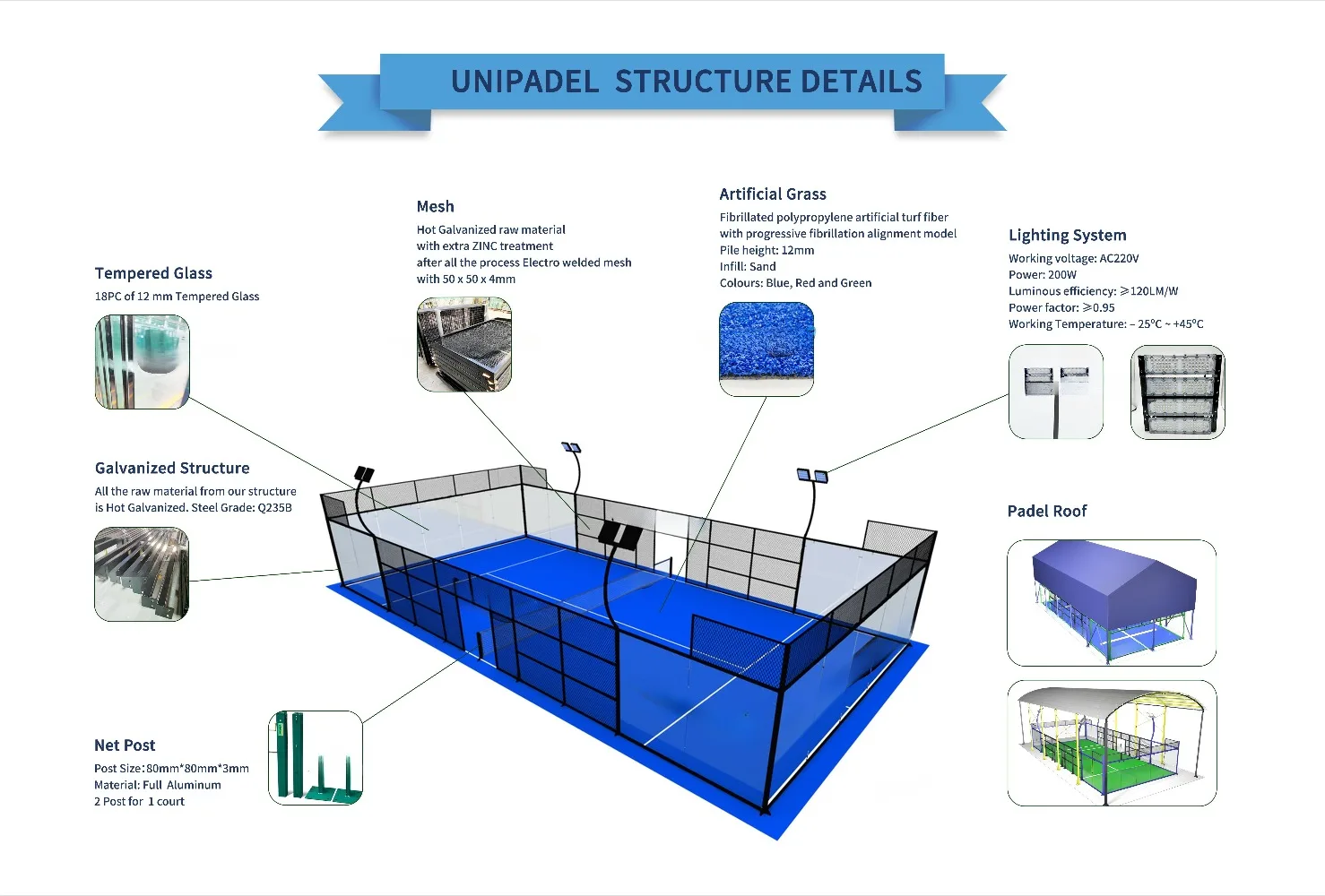 Factory Price Directly High Quality Indoor Outdoor Panoramic Court Padel Club Using Tennis Court