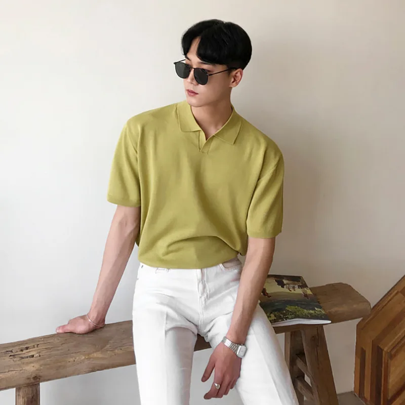 Boys Summer Knitted T-shirt Thin Breathable Short Sleeve Polo Shirt Plus Size Loose Tops Tees Men Green Ice Silk T Shirt XXL