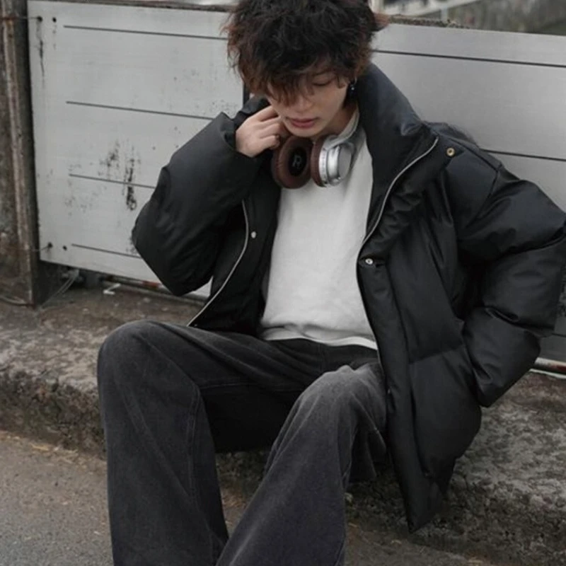 Men Women 2025 Winter New Stand Collar Fleece Lined Thickened Warm Parkas Couple Jackets American Style PU Leather Short Parkas