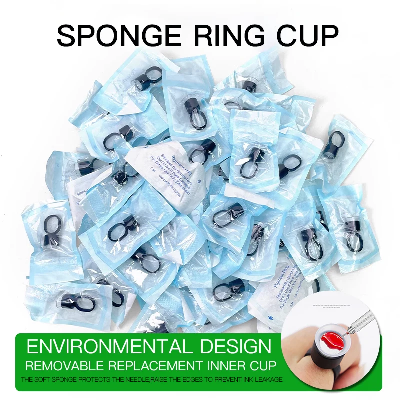 20pcs Permanent Makeup Tattoo Ink Ring Cups Glue Cap with Sponge Microblading Pigment Cup Tattoo Tool Holder Accessories Supply