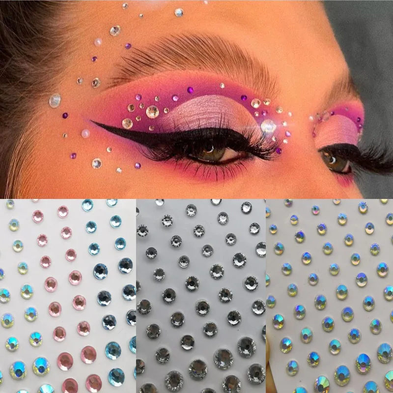 Adesivo acrílico facial festa festival maquiagem decoração rosto corpo colorido diamantes jóias pérolas auto adesivo adesivos de unhas 1pc