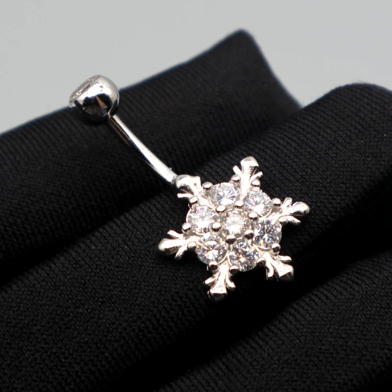 

MIQIAO 925 Sterling Silver New Style Christmas Snowflake Belly Button Piercing Women Jewelry Belly Button Rings Fine Gift Trendi