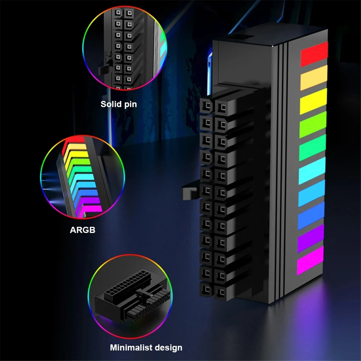 Conector de alimentación de 24 pines y 90 grados, 5V ARGB, 24 pines hembra a macho, adaptador de corriente de 90 grados, bricolaje para placa base, escritorios, PC A