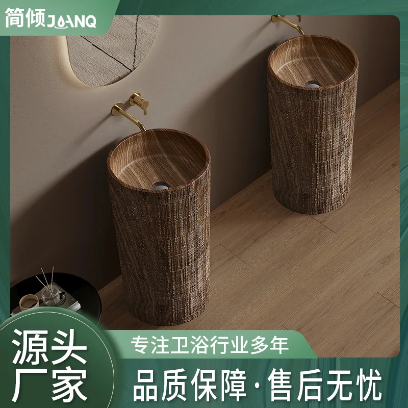 

Wabi Sandy Wind Pillar Basin Integrated Floor-to-ceiling Artificial Stone Washbasin B & B Personality Art Flaxen Washbasin