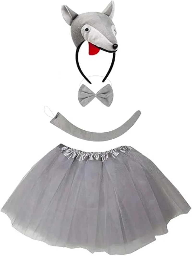 

Наборы костюмов волка для девочек, повязка на голову с ушками животных, юбка-бабочка с хвостом, пачка для Хэллоуина, нарядное платье на Хэллоуин, Рождество