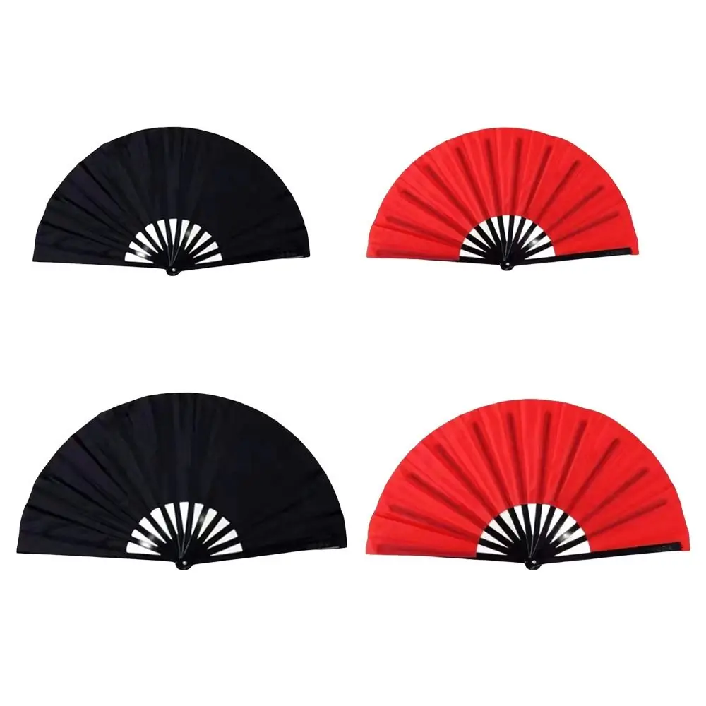 Black Red Plastic Bone Fan Chinese Tai Chi Kung Fu Fan Yoga Fan Chinoiserie Gift Folding Stage Fan Dance Performance Hand Fan