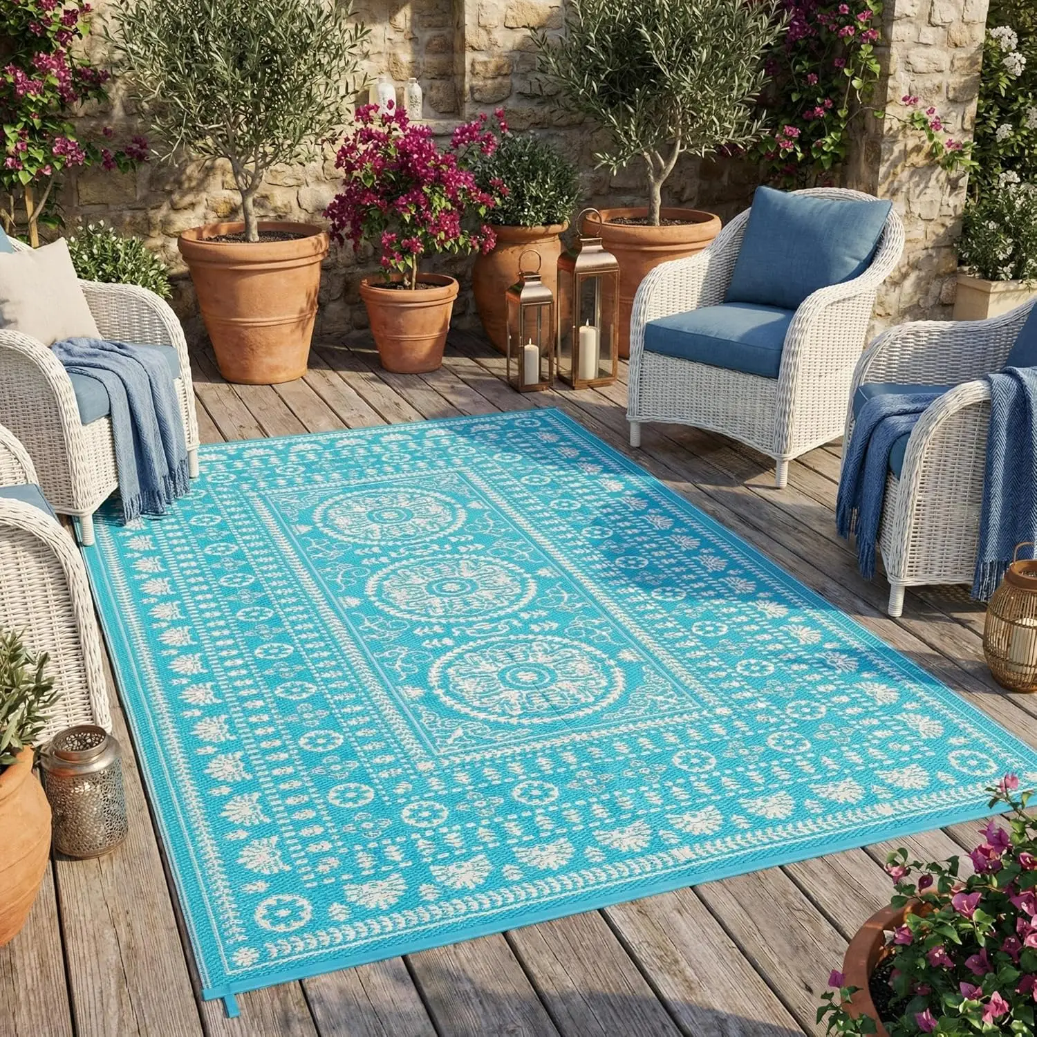 

Reversible Outdoor Rug 5x8 for Patio, Waterproof Outdoor Area Rug, Boho Medallion Indoor Outdoor Carpet for Porch, Plastic St