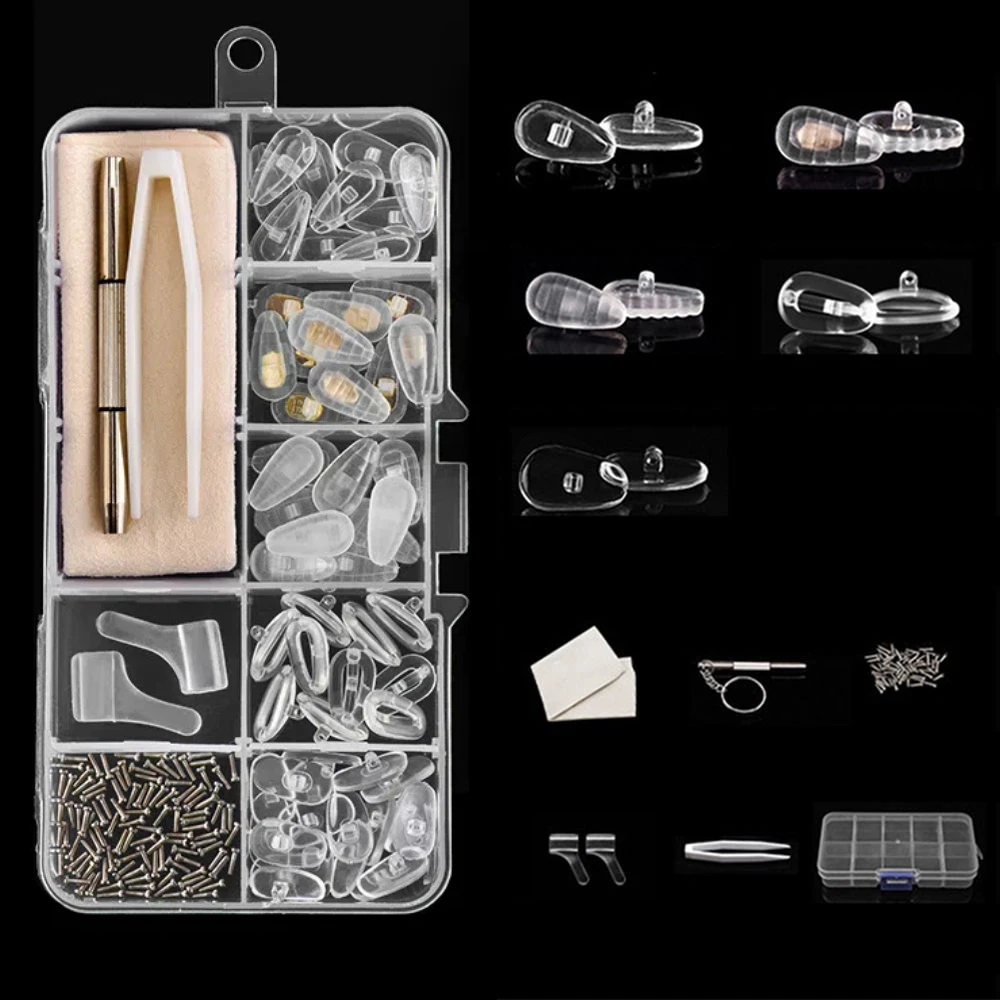 

Silicone Eyeglass Repair Kit Antiskid Durable Nose Pads Repair Kit Universal Replaceable Precision Screw Sets Sunglasses