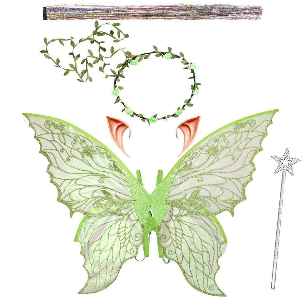 

Подарочные крылья феи для взрослых и девочек, сверкающий костюм феи из органзы, комплект крыльев для Хэллоуина, косплея, вечеринки
