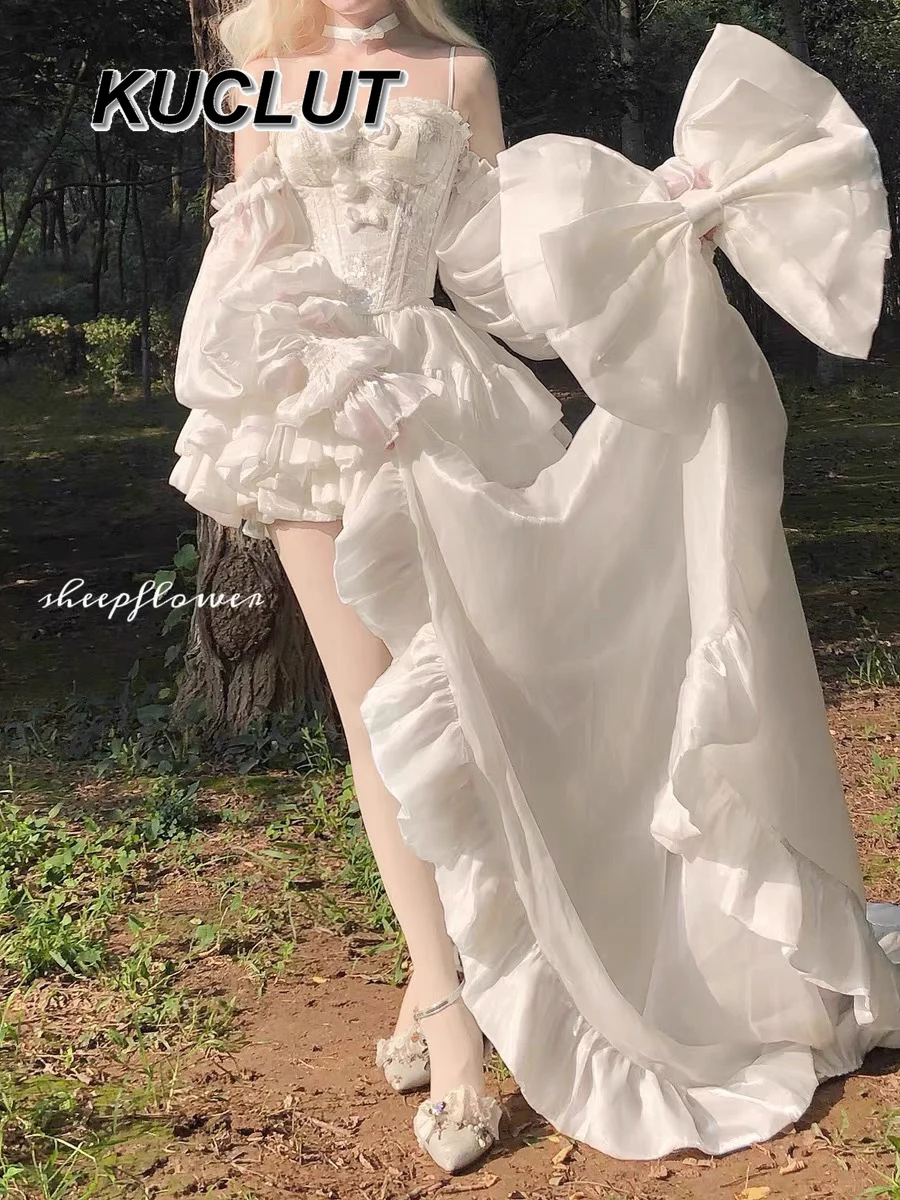 

Милое платье-топ для женщин со шлейфом в стиле Лолиты, пышные милые короткие элегантные платья принцессы, новинка лета 2023 г.