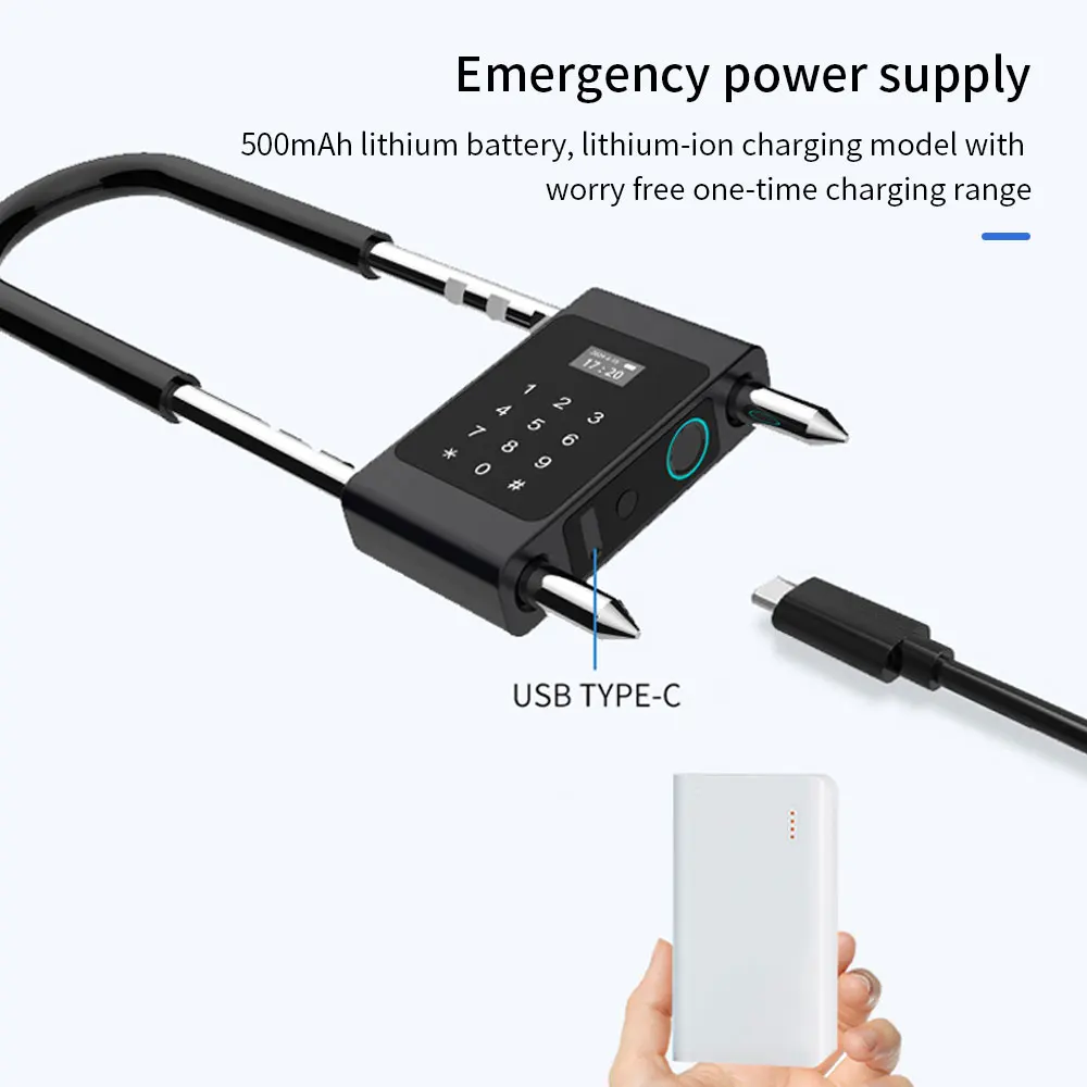 Tuya Electronic Smart Fingerprint Lock U-shaped Password IC Card Lock Glass Door Lock Intelligent U-Type Padlock Electric Latch