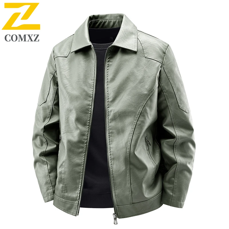 COMXZ Plus Size Mens Leather Jacket Classics Turndown Collar Adventure Windproof Leather Coat Fashion Leisure Work Autumn Wear​