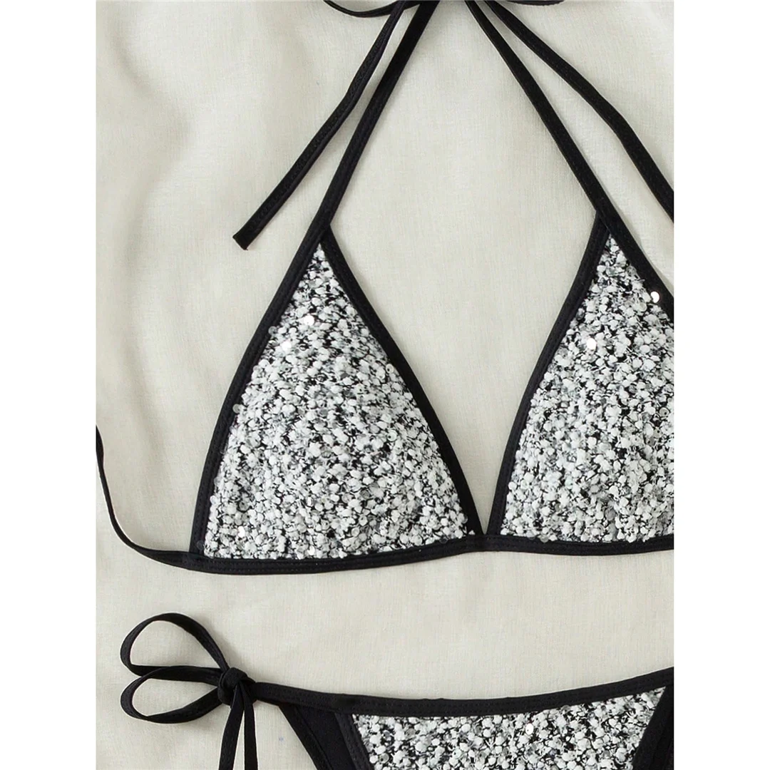 S - XL Glänzender, funkelnder Neckholder-Bikini, Damen-Badebekleidung, zweiteiliger Bikini-Set, Badeanzug mit Trägern, Badeanzug, Schwimmbekleidung V7523 – Detail 10