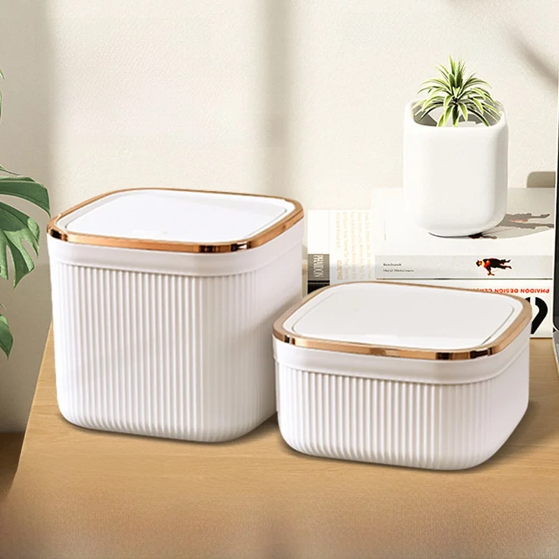 

New Desktop Trash Can High Aesthetic Value for Home And Office Desk Waste Paper Basket Press Lid Garbage Can Trash Bin