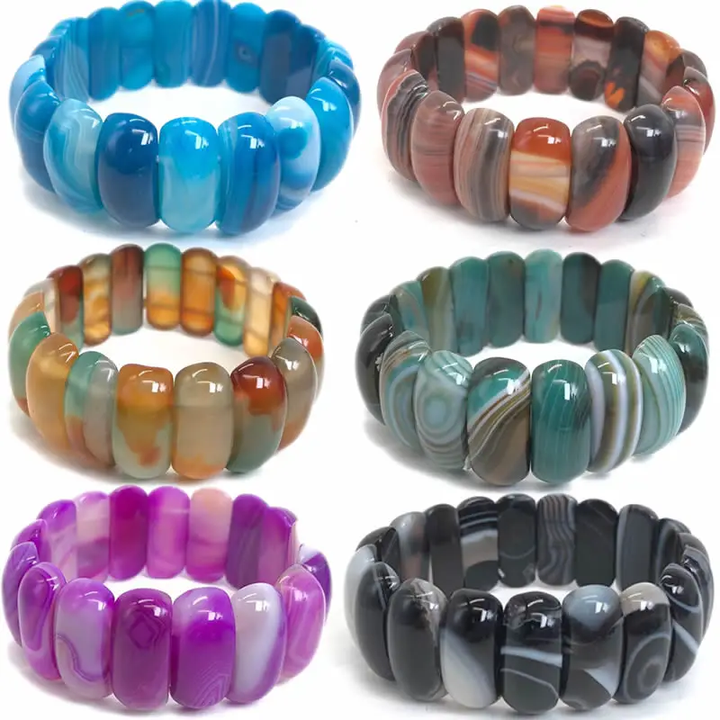 Natural Stone Colorful Botswana Line Agate Couple Reiki Therapy Energy Bracelet New Jewelry Gift Pulsera Homme 8x25mm