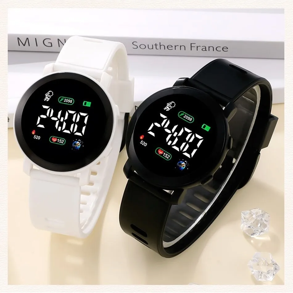 

Kegllect 2PCS Ladies LED Screen Digital Watch Women Big Dial Silicon Watch Students Fashionable Sport Wristwatch