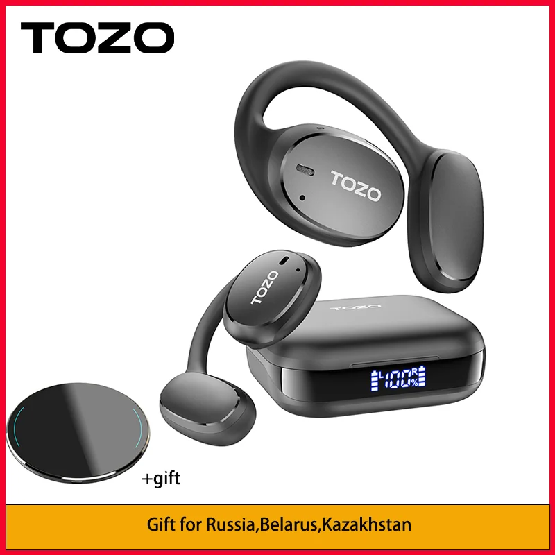 TOZO OpenEgo True Wireless Open Ear Headphone Bluetooth Dual Mic Clear Call Earbuds Earphones with Earhooks IPX5 Water-resistant