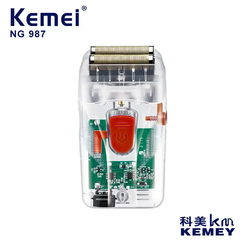 Kemei Km-NG987 Transparent Body Reciprocating Double Cutter Head Portable Travel Usb Rechargeable Electric Shaver