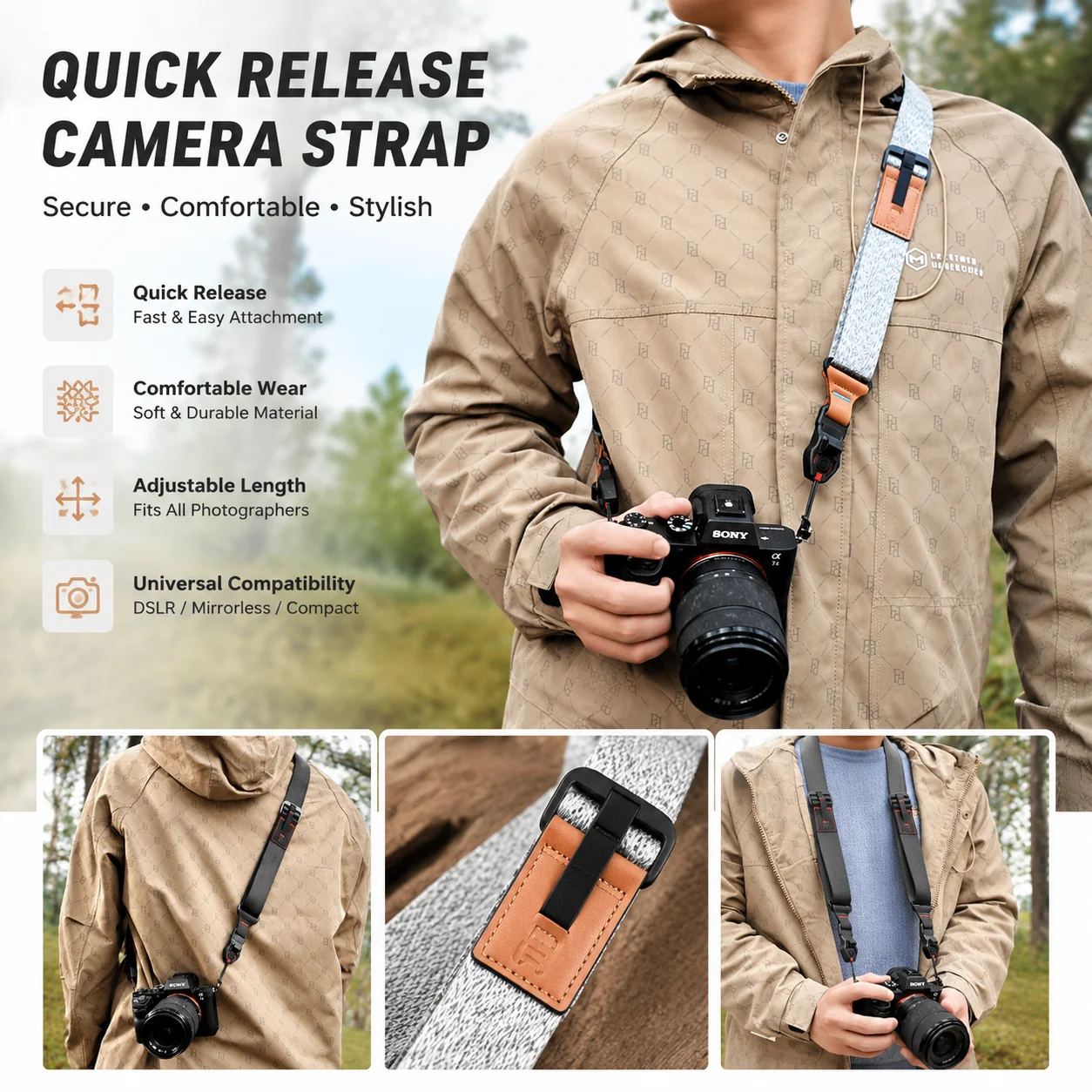 Quick-Release Anti-Slip Comfortable Shoulder Strap Compatible With PD Suitable for Canon Nikon Sony Fujifilm DSLR Cameras