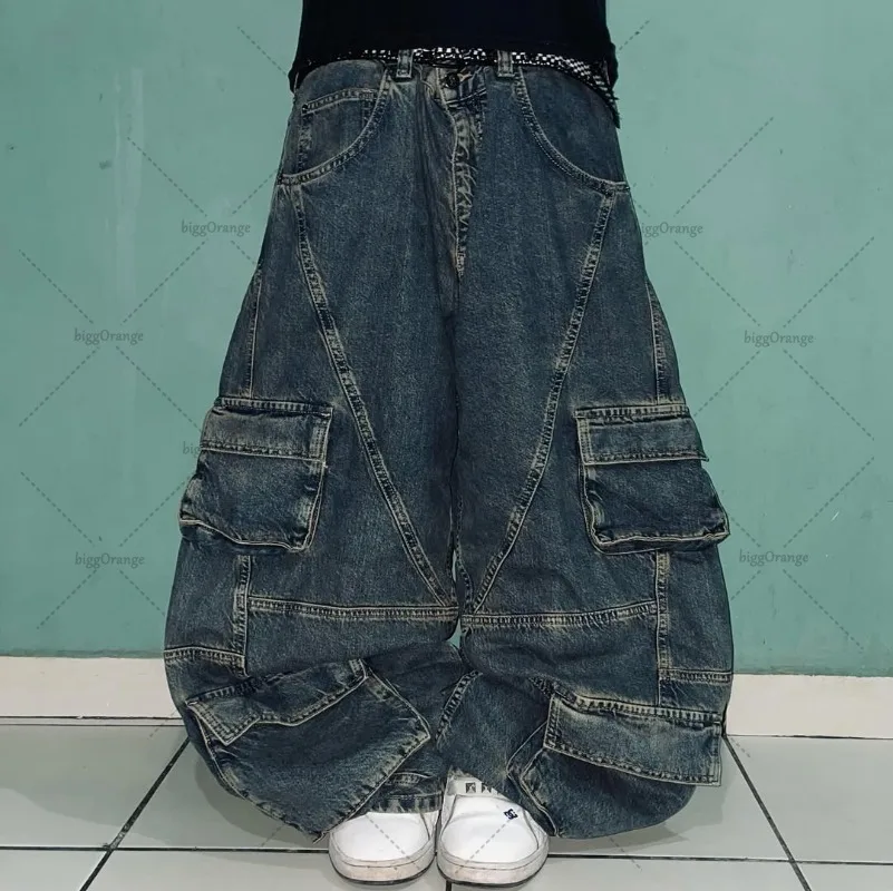 

Y2k men cargo pants fashionable hip-hop American baggy jeans trendy retro multi-pocket design couple punk style wide-leg jeans