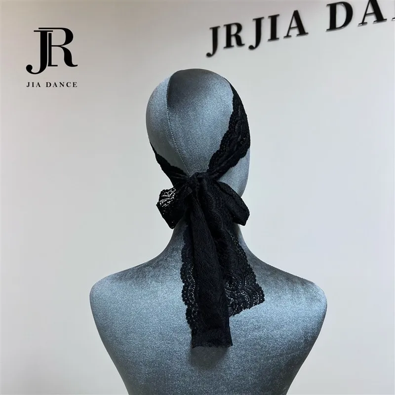 Customized Latin Dance Lace Headband Stretch National Standard Dance Performance Headpiece Black and White