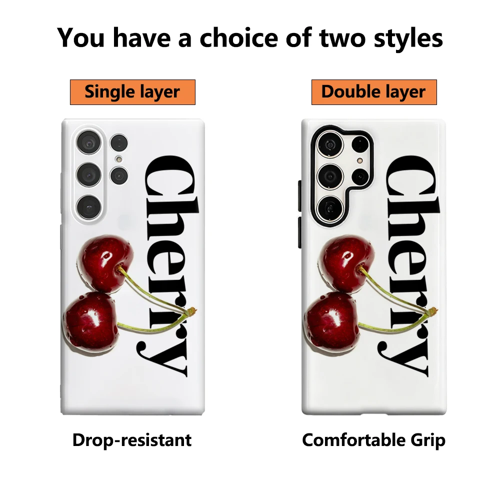 Fresh Cherry Pop Handyhülle für Samsung Galaxy S25 Ultra S24 S23 Ultra Plus, glänzende doppellagige Rückseite