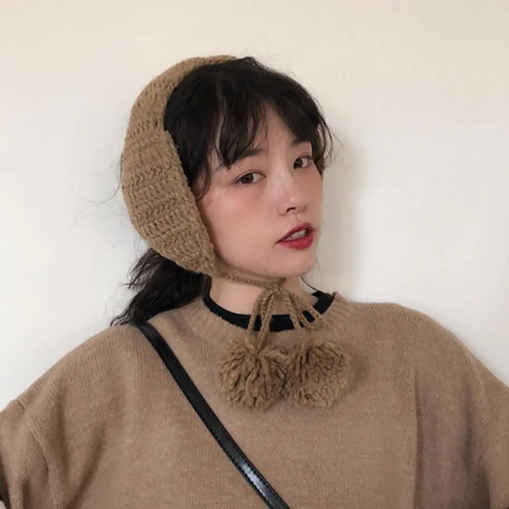 Plüsch-Strick-Ohrenschützer mit Haarball, einfarbig, Gehörschutz, Stirnband, verdickter Gehörschutz, Winter-Ohrenschutz, Herbst und Winter