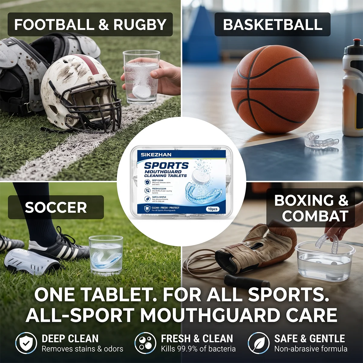 SIKEZHAN Sports Mouthguard Cleaning Tablets Odor Removal Effervescent Tablets for Boxing Basketball Guard Clean 10Pcs/Box