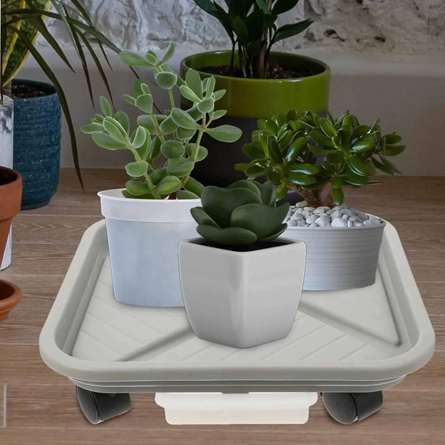 Plant Ball Cage with Four Wheels Drainage Tray Square Flower Pot Mover Wheeled Garden Rolling Plant Rack Flower pot moving tray