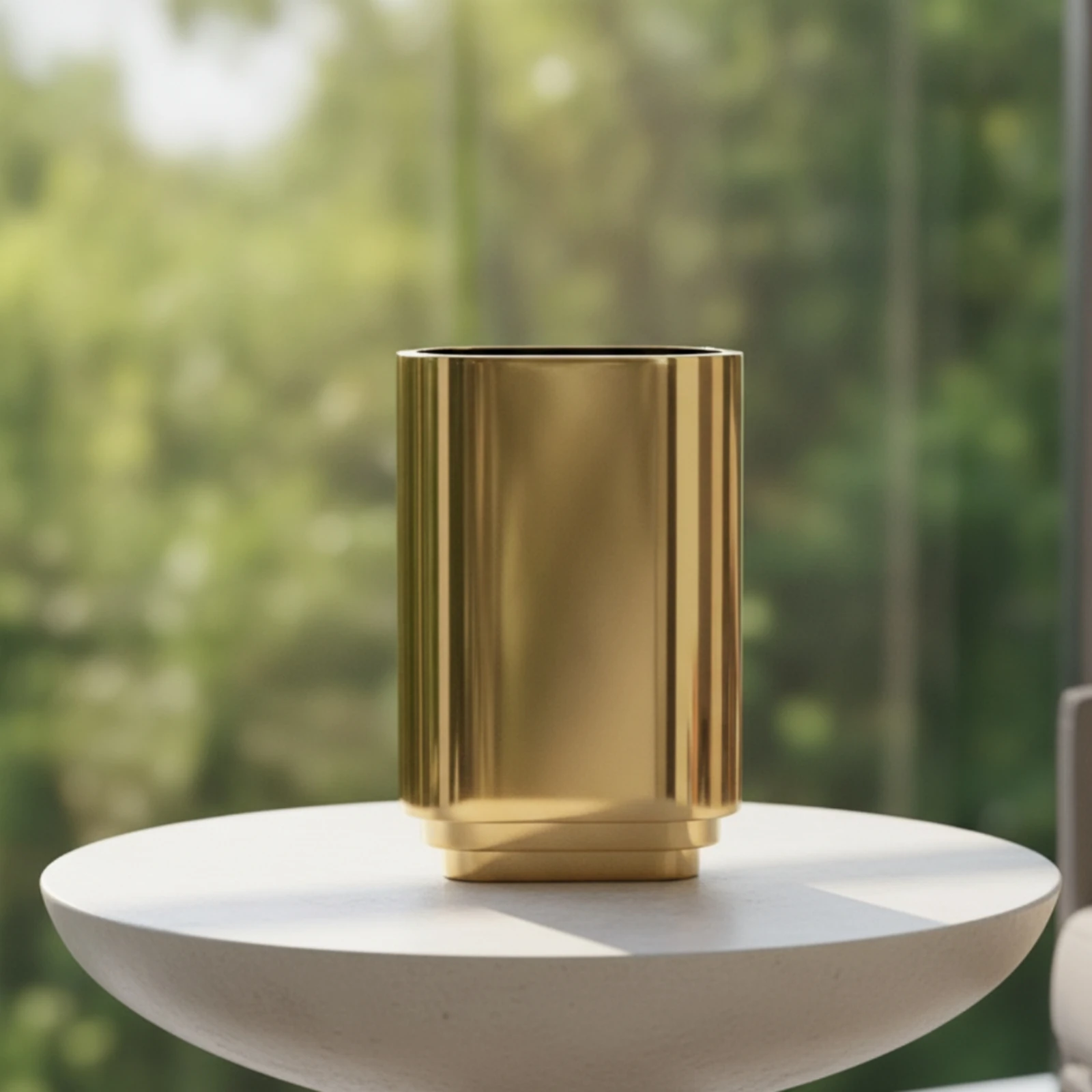 Modern Minimalist Tabletop Vase Stable Bottom Gold-Tone Metal Vase with Rectangular Base Sleek Unique for Dining Table
