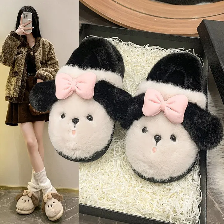 

Slippers for Women Fuzzy Cute Slides Indoor/Outdoor Teddy Dog Non-Slip Sole Washable Slippers for Girls Teens