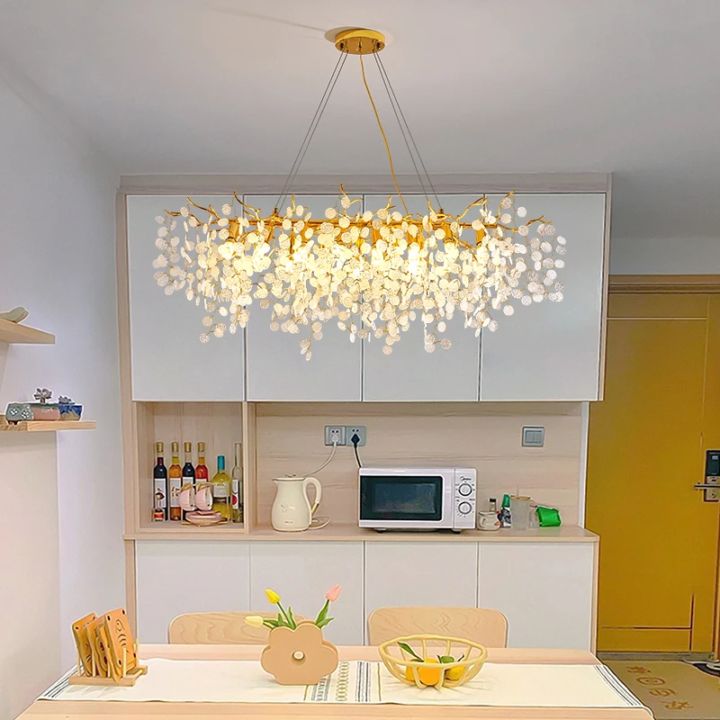 

Nordic Home Decor Gold Crystal Chandelier for Kitchen Island Restaurant Living Room Pendant Lamp Indoor Lighting Hanging Fixture