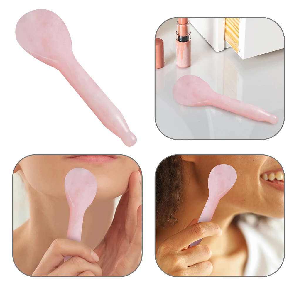 

Pink Crystal Jade Massage Board Long Thick Handle Natural Stone Facial Scraping Tool for Face Neck Shoulder Spa Therapy