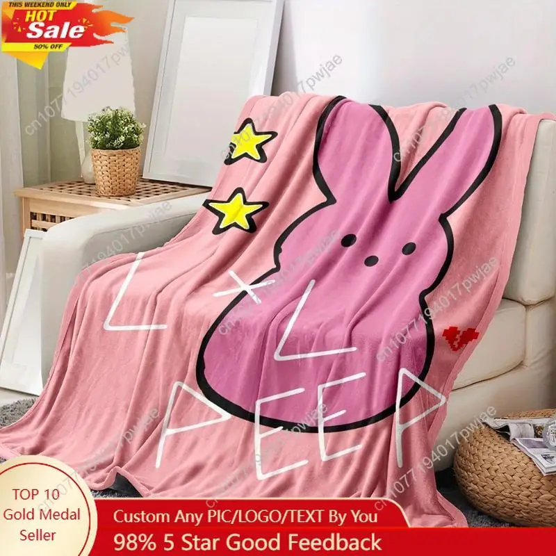Lil Peep Vintage Pink Flannel Blanket -Soft Polyester Knit Fabric Cozy Warmth Retro Rabbit Design Ideal for Home Custom blankets