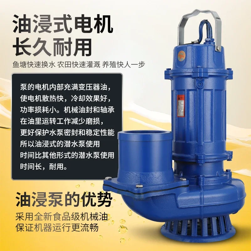 Large diameter oil-immersed sewage 220V irrigation large flow pump